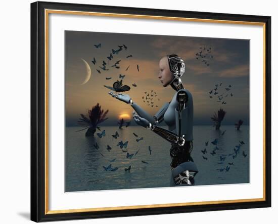 An Android Takes a Closer Look at a Butterfly-Stocktrek Images-Framed Photographic Print