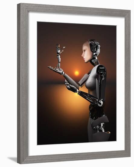 An Android Takes a Closer Look at a Representation of Herself-Stocktrek Images-Framed Photographic Print