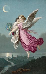 An Angel Flies Through the Night Sky Carrying a Child