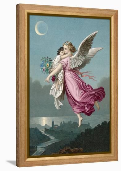 An Angel Flies Through the Night Sky Carrying a Child-null-Framed Premier Image Canvas