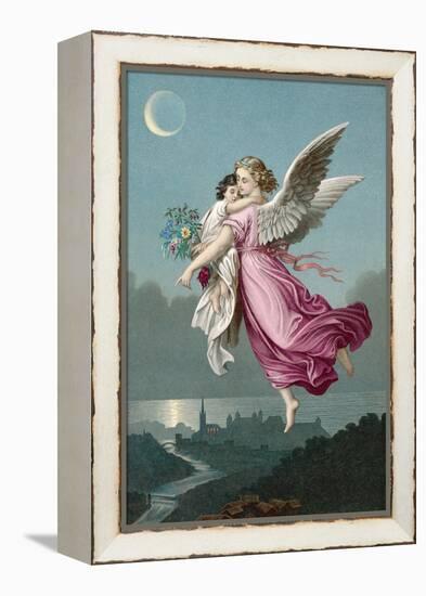 An Angel Flies Through the Night Sky Carrying a Child-null-Framed Premier Image Canvas