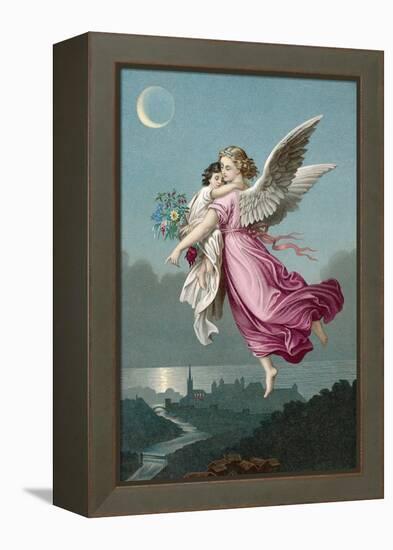 An Angel Flies Through the Night Sky Carrying a Child-null-Framed Premier Image Canvas