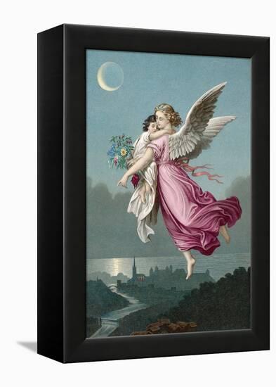 An Angel Flies Through the Night Sky Carrying a Child-null-Framed Premier Image Canvas