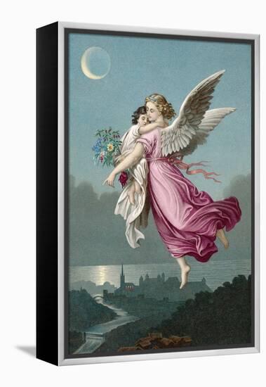 An Angel Flies Through the Night Sky Carrying a Child-null-Framed Premier Image Canvas