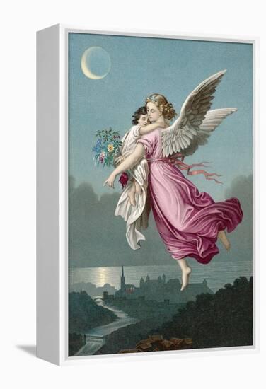 An Angel Flies Through the Night Sky Carrying a Child-null-Framed Premier Image Canvas