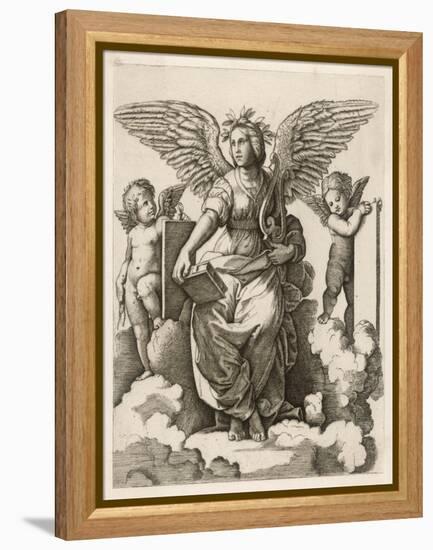An Angel Sits Holding a Book and a Lyre Accompanied by Cherubim-null-Framed Stretched Canvas