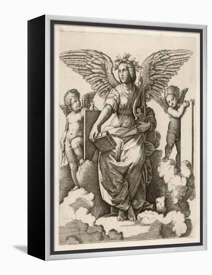 An Angel Sits Holding a Book and a Lyre Accompanied by Cherubim-null-Framed Stretched Canvas