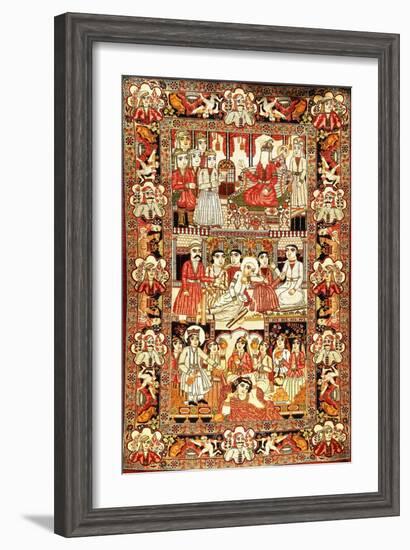 An Antique Pictorial Kirman Rug-null-Framed Giclee Print