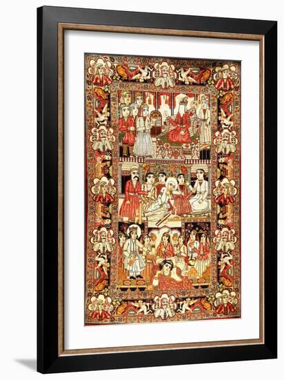 An Antique Pictorial Kirman Rug-null-Framed Giclee Print