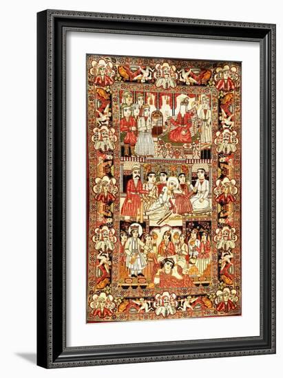 An Antique Pictorial Kirman Rug-null-Framed Giclee Print