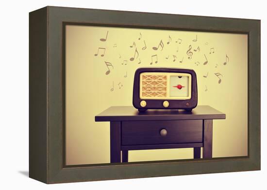 An Antique Radio Receptor on a Desk and Musical Notes, with a Retro Effect-nito-Framed Premier Image Canvas