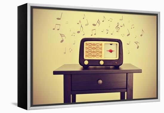 An Antique Radio Receptor on a Desk and Musical Notes, with a Retro Effect-nito-Framed Premier Image Canvas