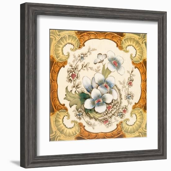 An Antique Victorian Wall or Fire Place Tile with Floral Design Within a Classical Cartouche, C1880-Chris_Elwell-Framed Art Print