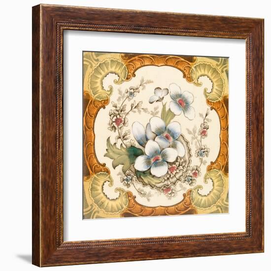 An Antique Victorian Wall or Fire Place Tile with Floral Design Within a Classical Cartouche, C1880-Chris_Elwell-Framed Art Print