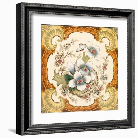 An Antique Victorian Wall or Fire Place Tile with Floral Design Within a Classical Cartouche, C1880-Chris_Elwell-Framed Art Print