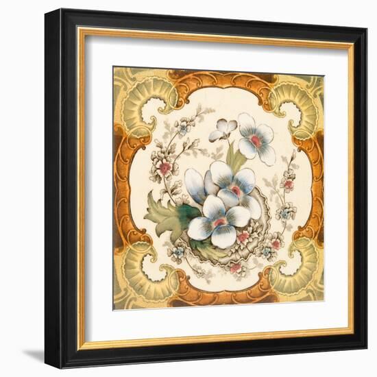 An Antique Victorian Wall or Fire Place Tile with Floral Design Within a Classical Cartouche, C1880-Chris_Elwell-Framed Art Print