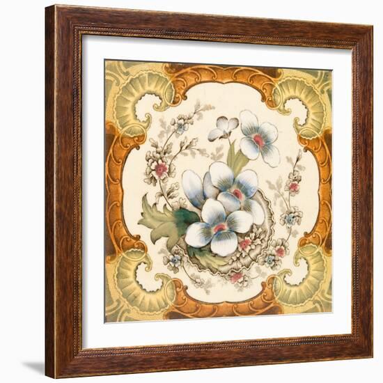 An Antique Victorian Wall or Fire Place Tile with Floral Design Within a Classical Cartouche, C1880-Chris_Elwell-Framed Art Print