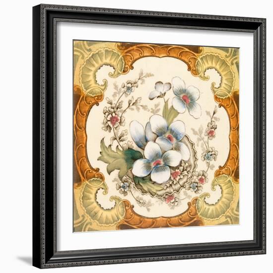 An Antique Victorian Wall or Fire Place Tile with Floral Design Within a Classical Cartouche, C1880-Chris_Elwell-Framed Art Print