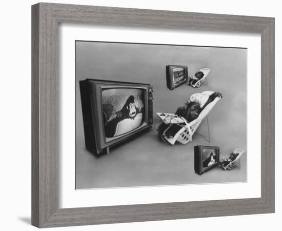 An Ape Participating in a Study of Ape Addiction to Tv-Yale Joel-Framed Photographic Print