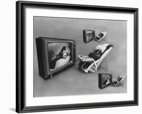 An Ape Participating in a Study of Ape Addiction to Tv-Yale Joel-Framed Photographic Print