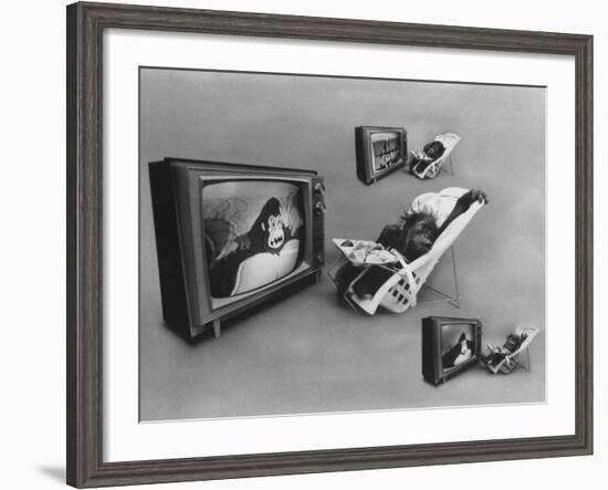 An Ape Participating in a Study of Ape Addiction to Tv-Yale Joel-Framed Photographic Print