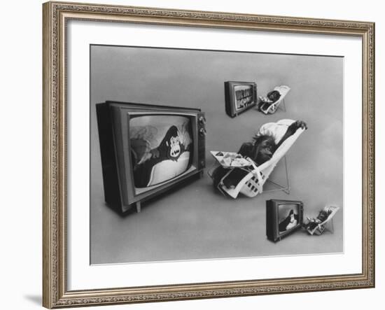 An Ape Participating in a Study of Ape Addiction to Tv-Yale Joel-Framed Photographic Print