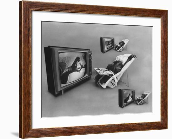 An Ape Participating in a Study of Ape Addiction to Tv-Yale Joel-Framed Photographic Print