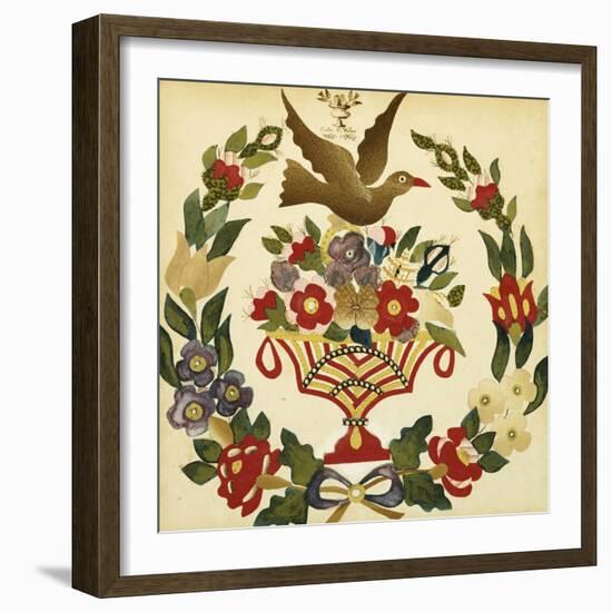 An Appliqued and Painted Cotton Album Quilt Square, Baltimore, 19th Century-null-Framed Giclee Print