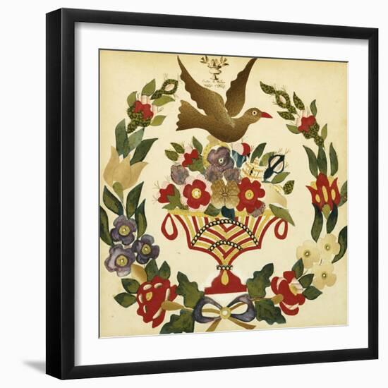 An Appliqued and Painted Cotton Album Quilt Square, Baltimore, 19th Century-null-Framed Giclee Print