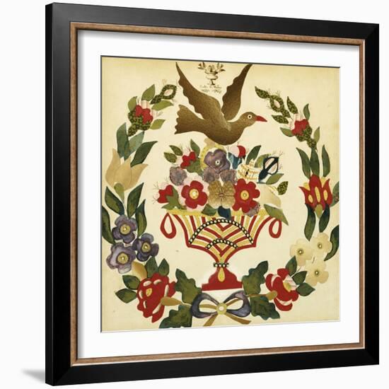 An Appliqued and Painted Cotton Album Quilt Square, Baltimore, 19th Century-null-Framed Giclee Print