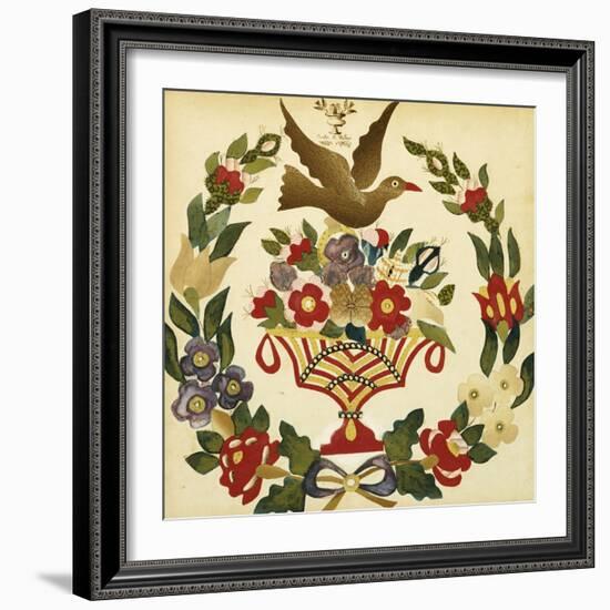 An Appliqued and Painted Cotton Album Quilt Square, Baltimore, 19th Century-null-Framed Giclee Print