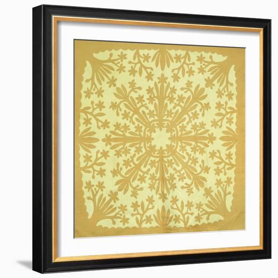 An Appliqued and Quilted Cotton Coverlet, Hawaii, Mid 19th Century-null-Framed Giclee Print