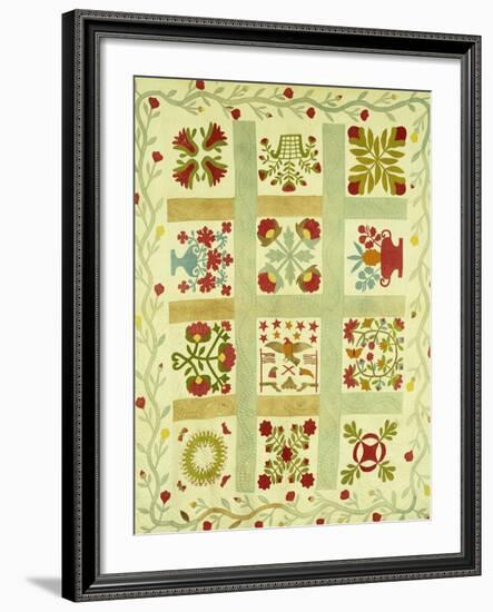 An Appliqued and Stuffed Cotton Quilted Coverlet, American, Mid 19th Century-null-Framed Giclee Print