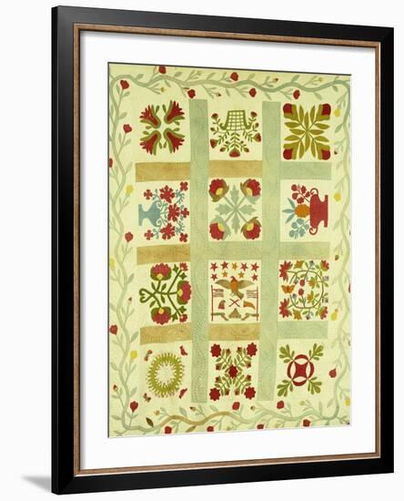 An Appliqued and Stuffed Cotton Quilted Coverlet, American, Mid 19th Century-null-Framed Giclee Print