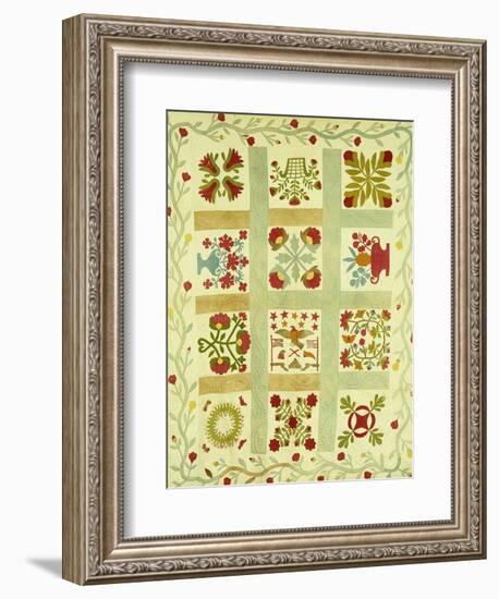 An Appliqued and Stuffed Cotton Quilted Coverlet, American, Mid 19th Century-null-Framed Premium Giclee Print