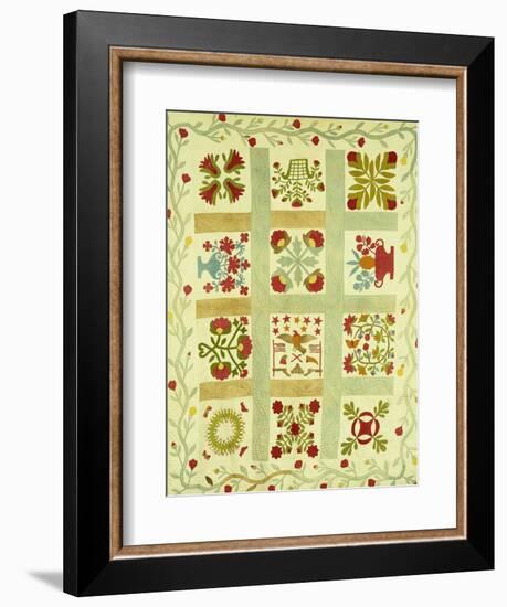 An Appliqued and Stuffed Cotton Quilted Coverlet, American, Mid 19th Century-null-Framed Premium Giclee Print