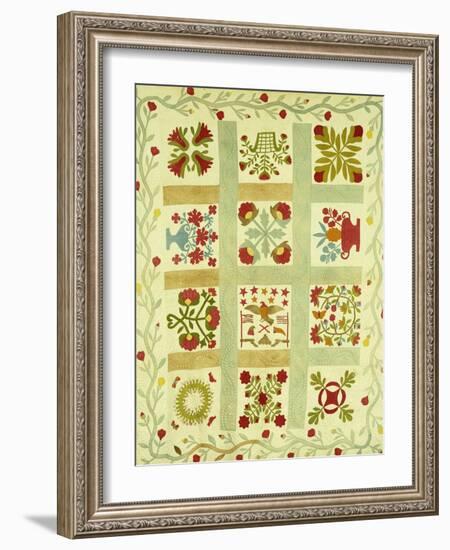 An Appliqued and Stuffed Cotton Quilted Coverlet, American, Mid 19th Century-null-Framed Giclee Print