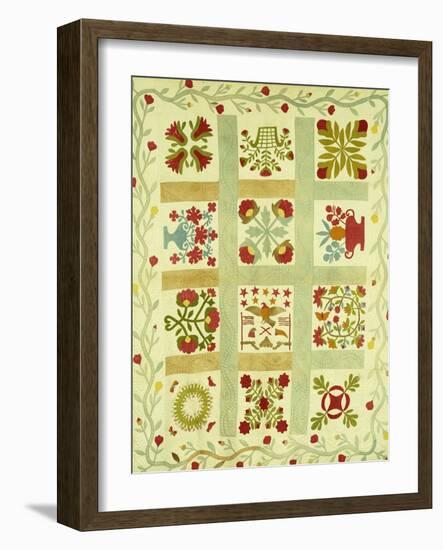 An Appliqued and Stuffed Cotton Quilted Coverlet, American, Mid 19th Century-null-Framed Giclee Print