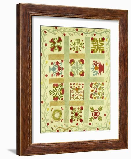 An Appliqued and Stuffed Cotton Quilted Coverlet, American, Mid 19th Century-null-Framed Giclee Print