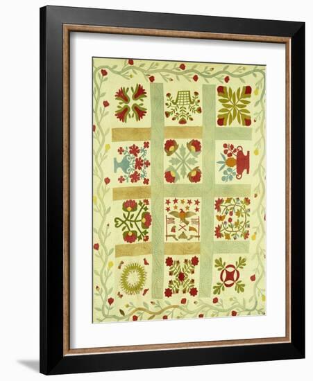 An Appliqued and Stuffed Cotton Quilted Coverlet, American, Mid 19th Century-null-Framed Giclee Print