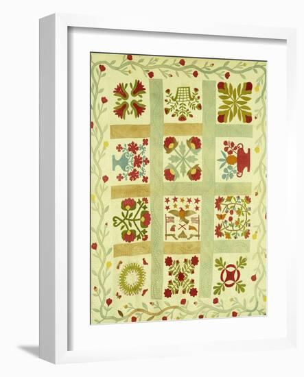 An Appliqued and Stuffed Cotton Quilted Coverlet, American, Mid 19th Century-null-Framed Giclee Print