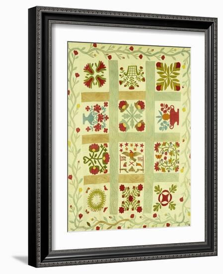 An Appliqued and Stuffed Cotton Quilted Coverlet, American, Mid 19th Century-null-Framed Giclee Print