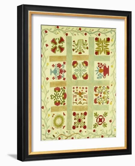 An Appliqued and Stuffed Cotton Quilted Coverlet, American, Mid 19th Century-null-Framed Giclee Print