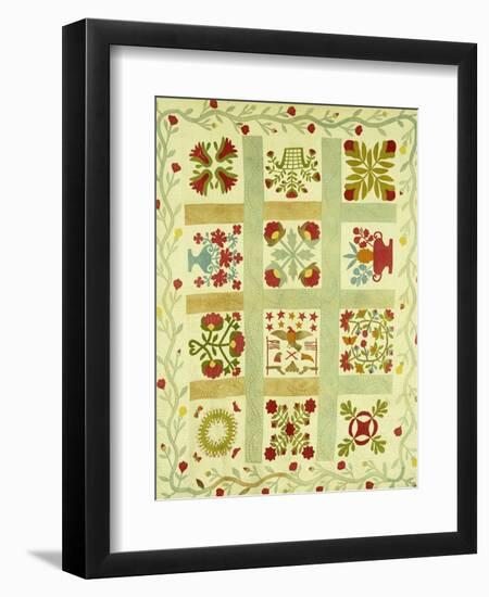 An Appliqued and Stuffed Cotton Quilted Coverlet, American, Mid 19th Century-null-Framed Giclee Print