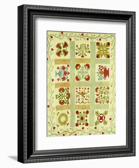 An Appliqued and Stuffed Cotton Quilted Coverlet, American, Mid 19th Century-null-Framed Giclee Print