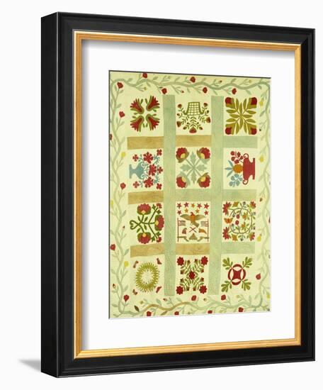 An Appliqued and Stuffed Cotton Quilted Coverlet, American, Mid 19th Century-null-Framed Giclee Print