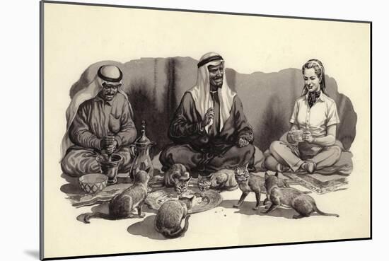 An Arab Man Feeds His Cats-Pat Nicolle-Mounted Giclee Print