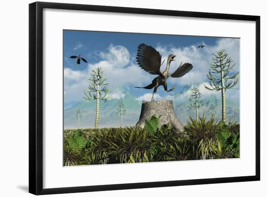 An Archaeopteryx Takes Flight from Atop a Tree Stump-Stocktrek Images-Framed Art Print