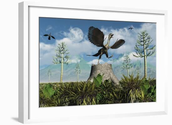 An Archaeopteryx Takes Flight from Atop a Tree Stump-Stocktrek Images-Framed Art Print