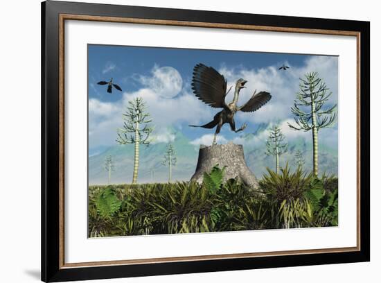 An Archaeopteryx Takes Flight from Atop a Tree Stump-Stocktrek Images-Framed Art Print